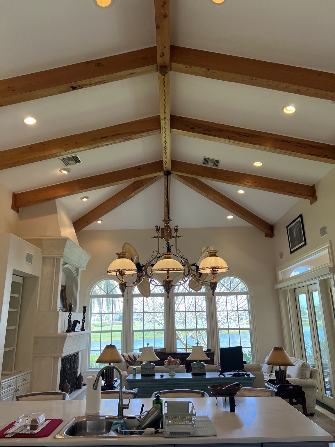 Chandelier and recessed lighting